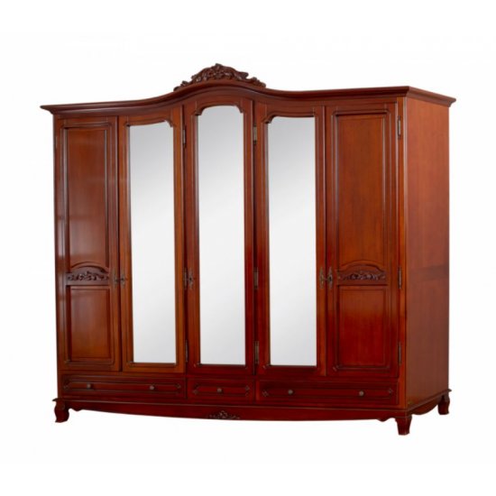 Dulapuri din lemn masiv, Dulap lemn masiv, maro/alb, cu oglinzi, 5 uși, Elips