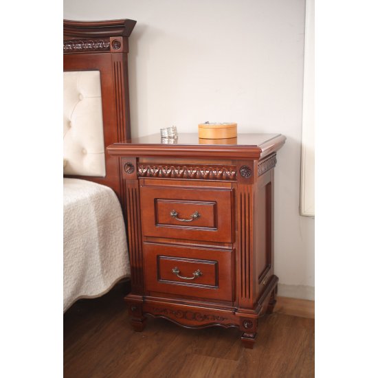 Noptiere din lemn masiv, Noptieră lemn masiv, maro/alb, 2 sertare, Carina