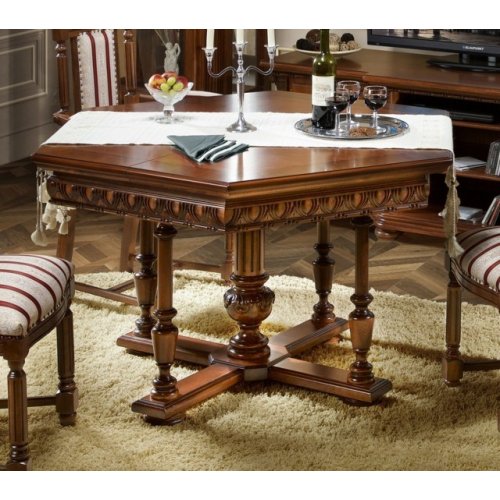 , Masă lemn masiv, maro/alb, hexagonală, extensibilă, Veneția Lux, mobilasimex.ro