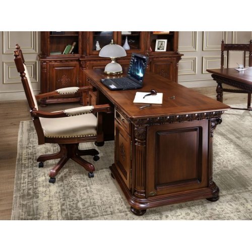 Masa birou lemn masiv – Pentru zile de muncă relaxante!, Masă lemn masiv, maro/alb, birou, Veneția Lux, mobilasimex.ro