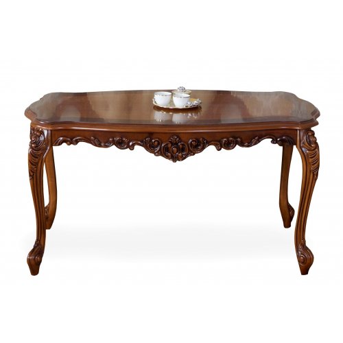 Masuta lemn masiv – Eficiență și atenție la detalii, Măsuță lemn masiv, maro/alb, inserții ornamentale, Cleopatra, mobilasimex.ro