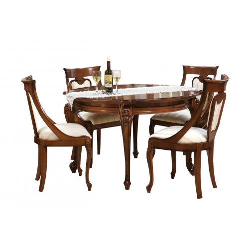 , Masă lemn masiv, maro/alb, extensibilă, rotundă, Firenze, mobilasimex.ro