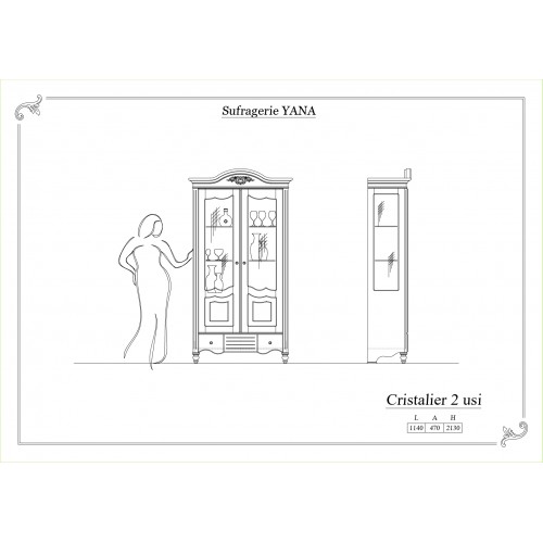 Cristalier lemn masiv –  Piesa de rezistență pentru un living elegant, Cristalier lemn masiv, alb, 2 uși, Yana, mobilasimex.ro