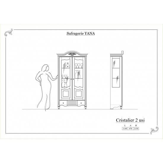 Cristalier lemn masiv, alb, 2 uși, Yana
