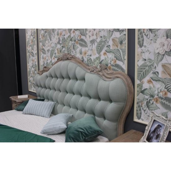 Paturi din lemn masiv, Pat lemn masiv, maro, dublu, 1800, tapisat, inserții ornamentale, Jasmina