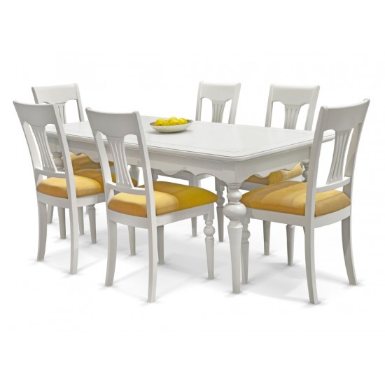 Masă lemn masiv, alb, extensibilă, Yana