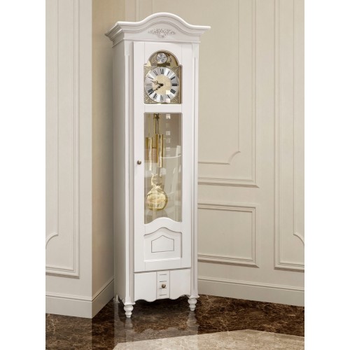 Yana, Vitrină cu ceas cu pendul, lemn masiv, alb, 1 ușa, 1 sertar, Yana, mobilasimex.ro