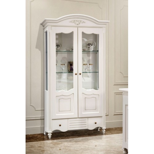 Cristalier lemn masiv –  Piesa de rezistență pentru un living elegant, Cristalier lemn masiv, alb, 2 uși, Yana, mobilasimex.ro