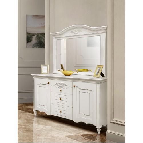 Yana, Bufet lemn masiv, alb, 2 uși, 3 sertare, Yana, mobilasimex.ro