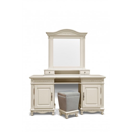 Rame Oglinzi din Lemn Masiv, Ramă Oglindă Lemn Masiv, Maro/Alb, 2 Sertare, Carina