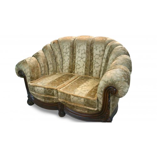 Ana, Canapea lemn masiv, maro/alb, 2 locuri, Ana, mobilasimex.ro