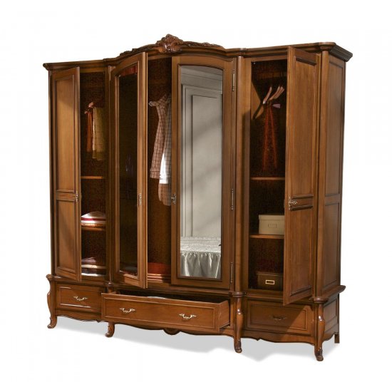 Dulapuri din lemn masiv, Dulap lemn masiv, maro/alb, 4 uși, 3 sertare, Arcad