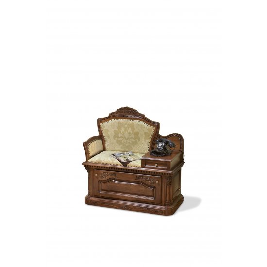 Bănci din Lemn Masiv, Bancă telefon lemn masiv, maro/alb, tapisată, Cristina