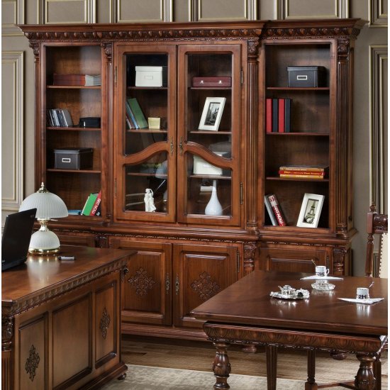 Biblioteci din lemn masiv, Bibliotecă lemn masiv, maro/alb, 2 uși, Veneția Lux