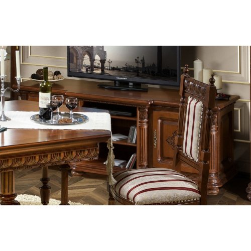 Venetia Lux, Bufet tv plasmă lemn masiv, maro/alb, ornamente manuale, Veneția Lux, mobilasimex.ro