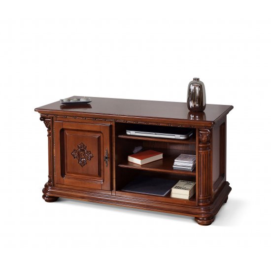 Bufete din Lemn Masiv, Bufet tv plasmă lemn masiv, maro/alb, ornamente manuale, Veneția Lux