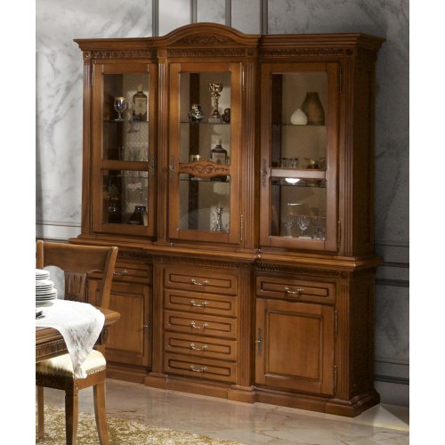 Venetia, Bufet vitrină lemn masiv, maro alb, 3 uși, Veneția  , mobilasimex.ro