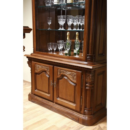 Cristina, Bufet vitrină bar lemn masiv, maro/alb, 2 uși, Cristina, mobilasimex.ro