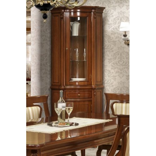 , Bufet  Vitrină colț lemn masiv, maro/alb, 3 uși, Firenze, mobilasimex.ro