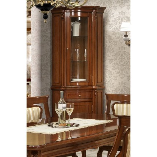 Bufete din Lemn Masiv, Bufet  Vitrină colț lemn masiv, maro/alb, 3 uși, Firenze