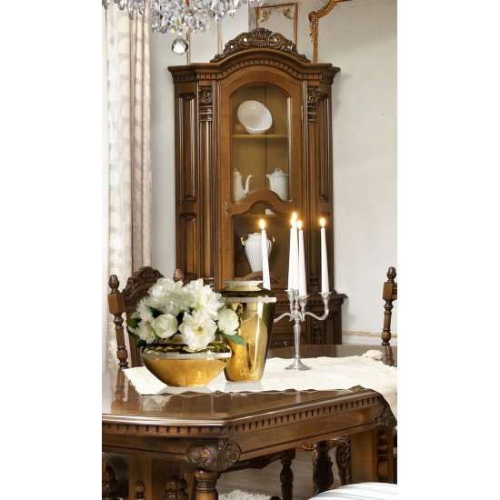 Bufete din Lemn Masiv, Bufet Vitrină colț lemn masiv, maro/alb, inserții ornamentale, Cristina