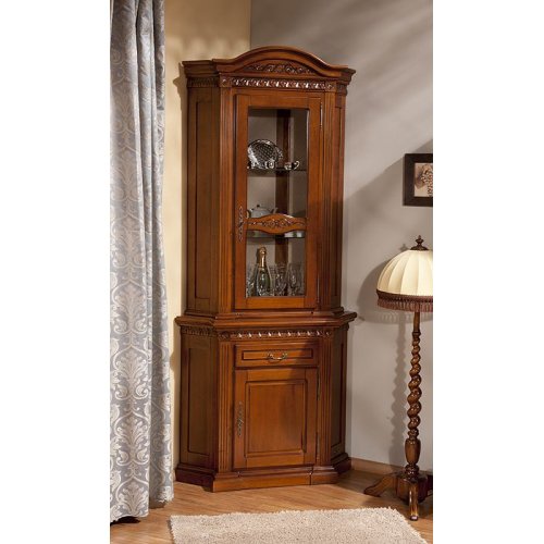 Venetia, Bufet Vitrina colț lemn masiv, maro/alb, 1 ușă, 1 sertar, Veneția, mobilasimex.ro