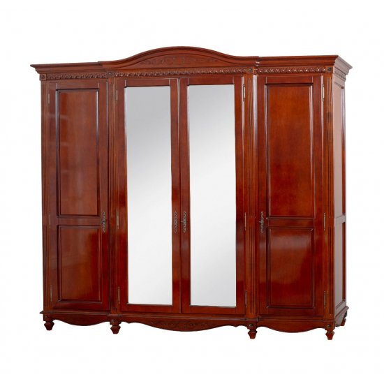 Dulapuri din lemn masiv, Dulap lemn masiv, maro/alb, cu oglinzi, 4 uși, Carina