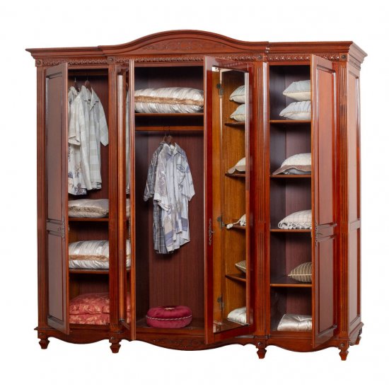 Dulapuri din lemn masiv, Dulap lemn masiv, maro/alb, cu oglinzi, 4 uși, Carina