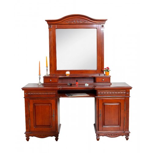 Carina, Toaletă lemn masiv, maro/alb, oglindă inserată, Carina, mobilasimex.ro