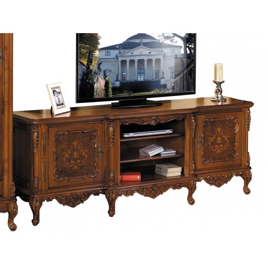 Bufete din Lemn Masiv, Bufet tv plasmă lemn masiv, maro/alb, inserții ornamentale, Cleopatra