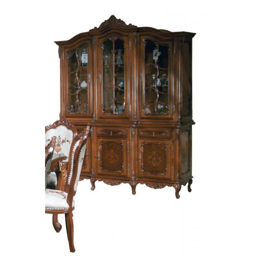 Cleopatra, Bufet vitrină lemn masiv, maro/alb, 3 uși, Cleopatra, mobilasimex.ro