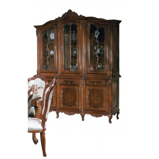 Bufete din Lemn Masiv, Bufet vitrină lemn masiv, maro/alb, 3 uși, Cleopatra