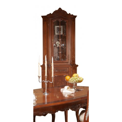 Cleopatra, Bufet vitrină colț lemn masiv, maro/alb, inserții ornamentale, Cleopatra, mobilasimex.ro