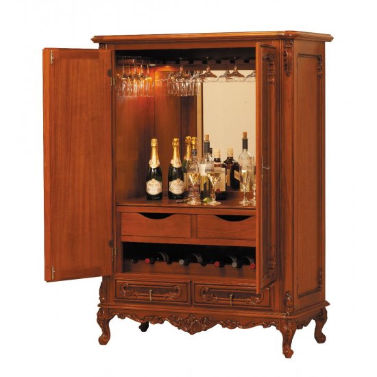 Comode din Lemn Masiv, Comodă lemn masiv, bar, maro/alb, 2 uși, 2 sertare, Cleopatra