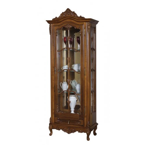 Cristalier lemn masiv –  Piesa de rezistență pentru un living elegant, Cristalier lemn masiv, maro/alb, 1 ușă, dreapta, Cleopatra, mobilasimex.ro