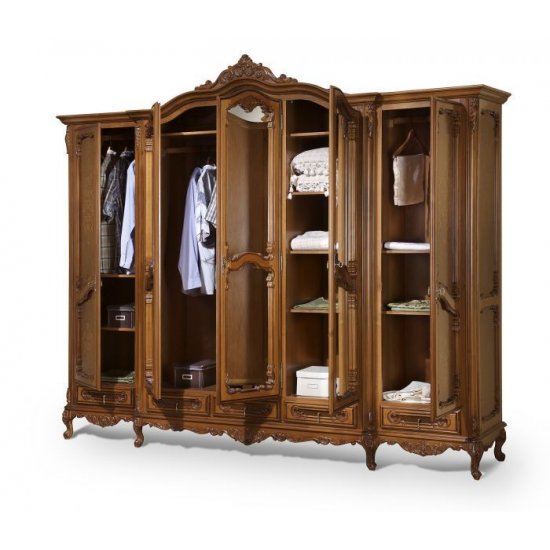 Dulapuri din lemn masiv, Dulap Lemn Masiv, Maro/Alb, 5 Uși, Ornamente Manuale, Cleopatra