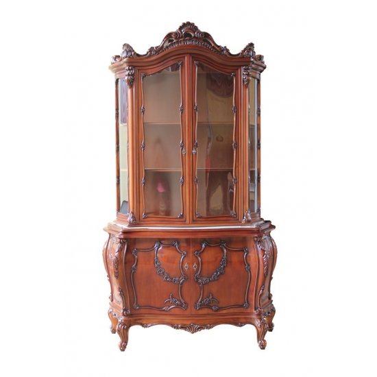 Bufete din Lemn Masiv, Bufet Vitrină lemn masiv, maro/alb, 2 uși, Cleopatra Lux