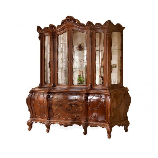 Bufete din Lemn Masiv, Bufet Vitrină lemn masiv, maro/alb, 4 uși, Cleopatra Lux