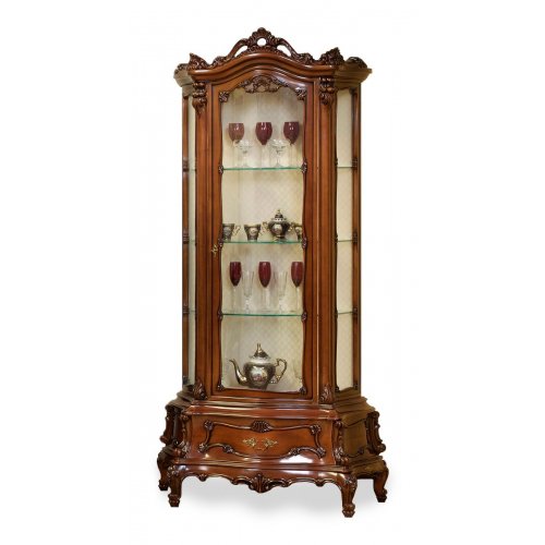 Cristalier lemn masiv –  Piesa de rezistență pentru un living elegant, Cristalier lemn masiv, maro/alb, 1 ușă, dreapta, Cleopatra Lux, mobilasimex.ro