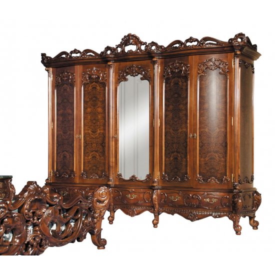 Dulapuri din lemn masiv, Dulap Lemn Masiv, Maro/Alb, 5 Uși, Ornamente Manuale, Cleopatra Lux