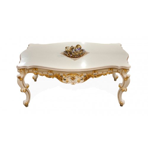 Masuta lemn masiv – Eficiență și atenție la detalii, Măsută lemn masiv, maro/alb, broderie aur, Cleopatra Lux, mobilasimex.ro