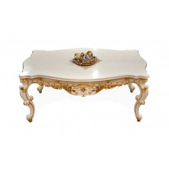 Mese din Lemn Masiv, Măsută lemn masiv, maro/alb, broderie aur, Cleopatra Lux