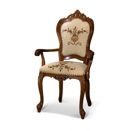 Scaune din Lemn Masiv, Scaun lemn masiv, maro/alb, brațe atașate, Cleopatra