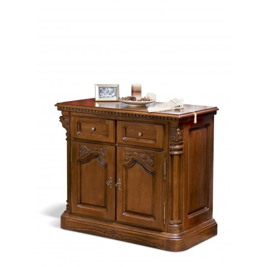 Comode din Lemn Masiv, Comodă lemn masiv, bar, maro/alb, 2 uși, 2 sertare, Cristina