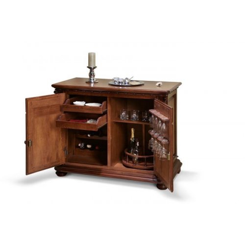 Comode lemn masiv, Comodă lemn masiv, bar, maro/alb, 2 uși, 2 sertare, Veneția Lux, mobilasimex.ro