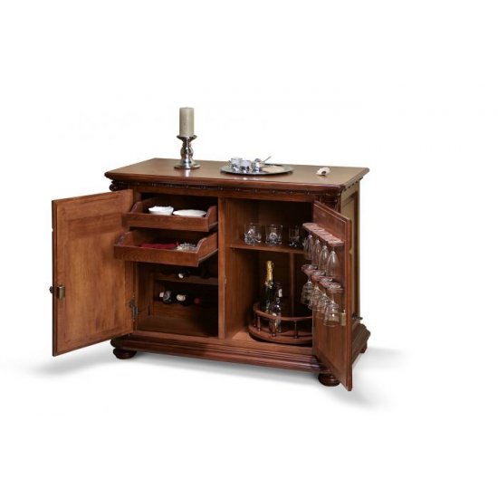 Comode din Lemn Masiv, Comodă lemn masiv, bar, maro/alb, 2 uși, 2 sertare, Veneția Lux