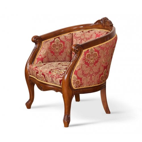 Fotolii vintage lemn masiv, Fotoliu lemn masiv, maro/alb, tapiserie multicoloră, Contemporan, mobilasimex.ro