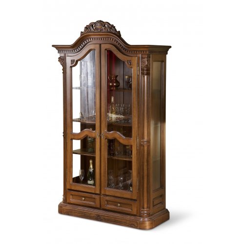 Cristalier lemn masiv –  Piesa de rezistență pentru un living elegant, Cristalier lemn masiv, maro/alb, 2 uși, Cristina, mobilasimex.ro