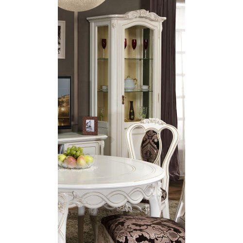 Cristalier lemn masiv –  Piesa de rezistență pentru un living elegant, Cristalier lemn masiv, alb, 1 ușă, dreapta, Flora, mobilasimex.ro