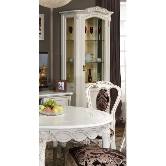 Cristaliere din Lemn Masiv, Cristalier lemn masiv, alb, 1 ușă, dreapta, Flora